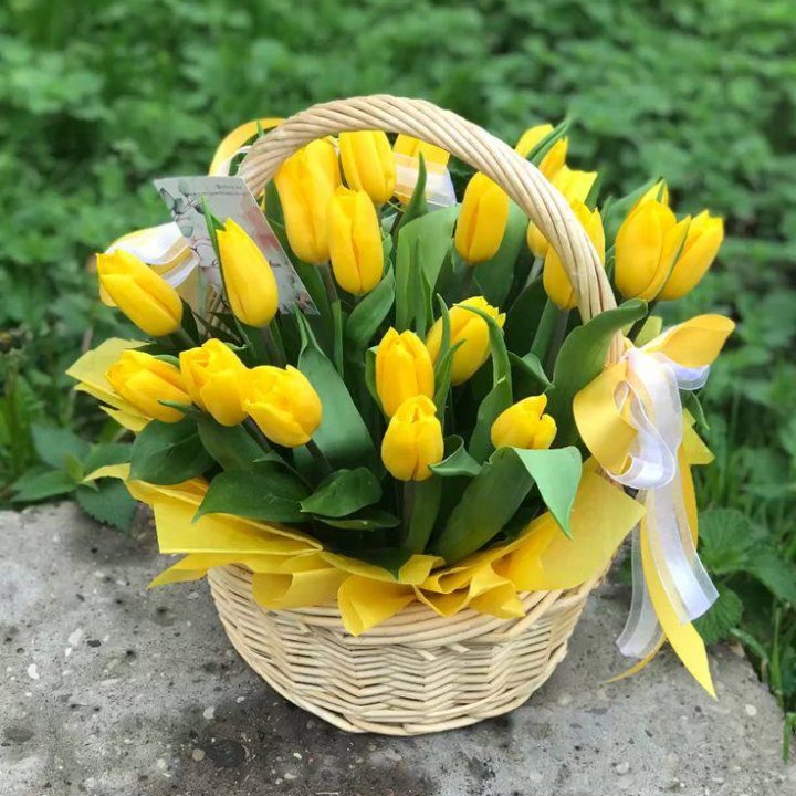 25 желтых тюльпанов в корзине в Севастополи