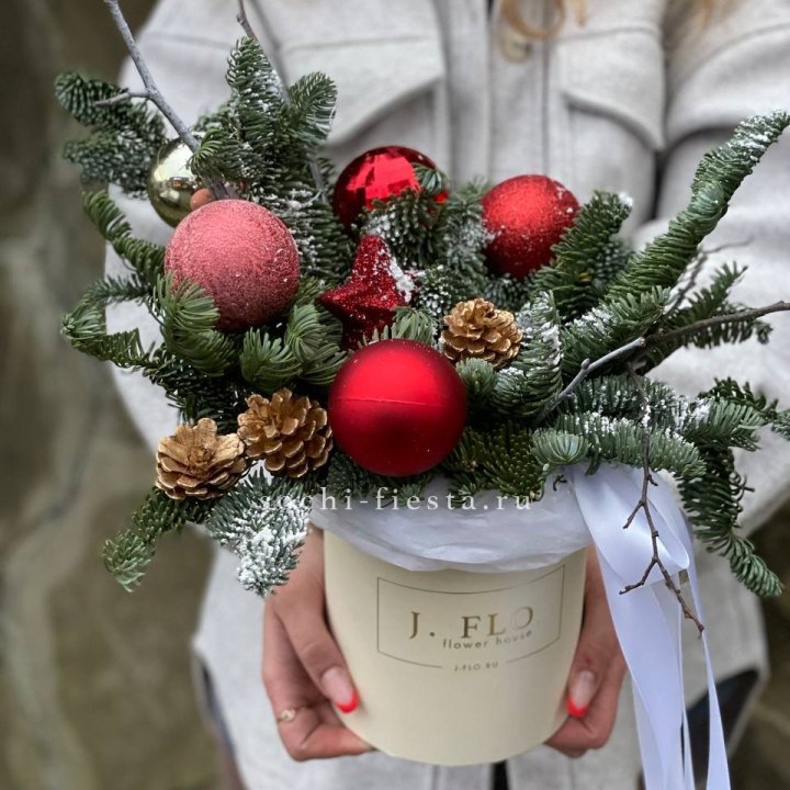 Новогодняя композиция в коробке ред в Севастополи