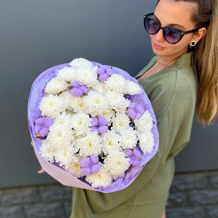  Букет  хризантем и хлопка в Севастополи