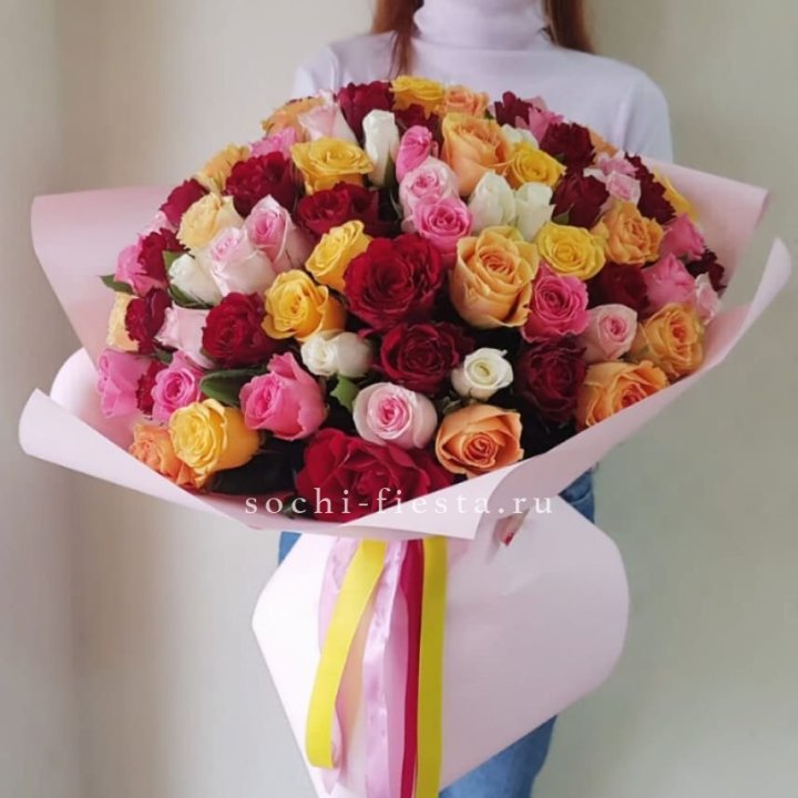 101 роза Кенийский микс "Нежность" в Севастополи